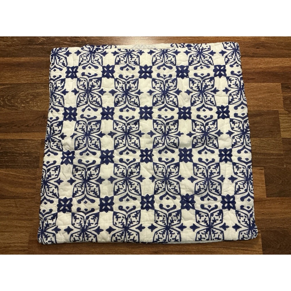 Single Anthropologie Blue & White Geometric Quilted EURO Pillow Sham